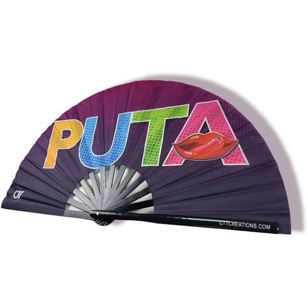 CTT CREATIONS CTT-Large Folding Fan- 13i nches Tall 25 inches Wide- Hand PUTA- Fan for Events Rave Concert and Festival- Light - Image 2