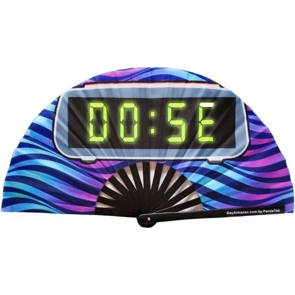 Gay Pride Large Folding Fans, Bamboo Fan 13" with UV Reactive Ink, for LGBTQ Circuit Parties and Raves (Time to Dose)
