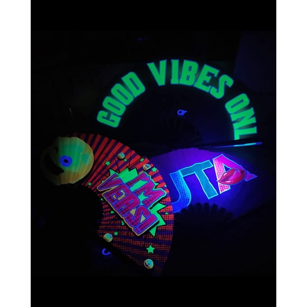 CTT CREATIONS CTT-Large Folding Fan- 13i nches Tall 25 inches Wide- Hand PUTA- Fan for Events Rave Concert and Festival- Light - Image 7