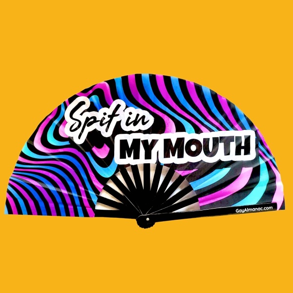 Gay Pride Large Folding Fans, Bamboo Fan 13" with UV Reactive Ink, for LGBTQ Circuit Parties and Raves (Spit in My Mouth) - Image 2