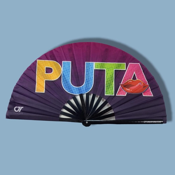 CTT CREATIONS CTT-Large Folding Fan- 13i nches Tall 25 inches Wide- Hand PUTA- Fan for Events Rave Concert and Festival- Light - Image 4