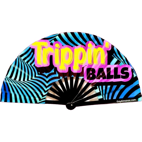 Gay Pride Large Folding Fans, Bamboo Fan 13" with UV Reactive Ink, for LGBTQ Circuit Parties and Raves (Trippin Balls)