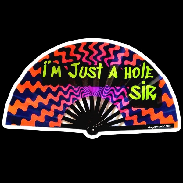 Gay Pride Large Folding Fans, Bamboo Fan 13" with UV Reactive Ink, for LGBTQ Circuit Parties and Raves (Just a Hole Sir) - Image 2
