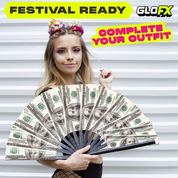 GloFX Folding Fan - Money Stack - Large Rave Clack Folding Hand Fan for Men/Women - for EDM, Music Festival, Club, Event, Party, - Image 6