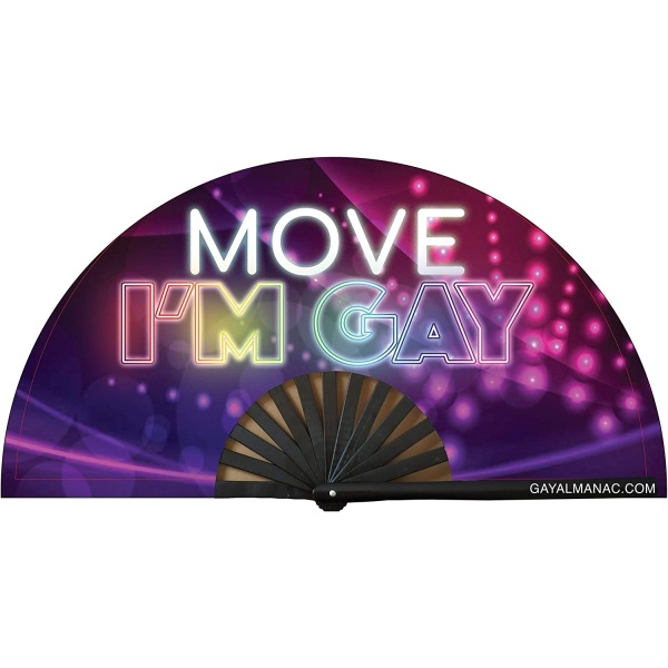 Gay Pride Large Folding Fans, Bamboo Fan 13" with UV Reactive Ink, for LGBTQ Circuit Parties and Raves … (Move I'm Gay PINK)