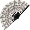 GloFX Folding Fan - Money Stack - Large Rave Clack Folding Hand Fan for Men/Women - for EDM, Music Festival, Club, Event, Party,