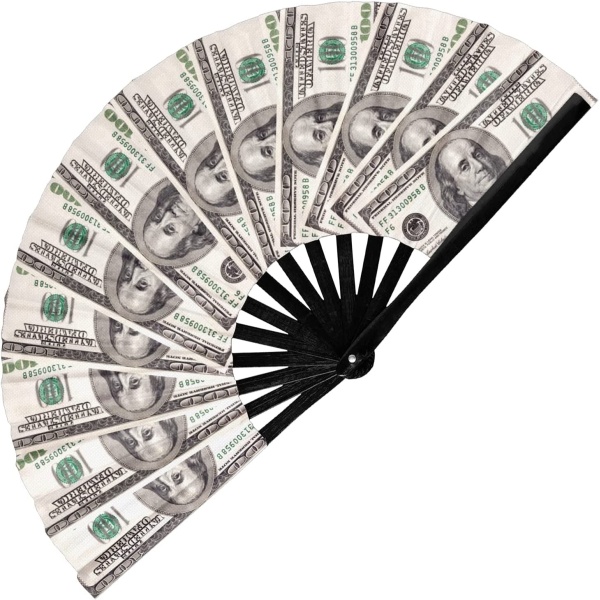 GloFX Folding Fan - Money Stack - Large Rave Clack Folding Hand Fan for Men/Women - for EDM, Music Festival, Club, Event, Party,