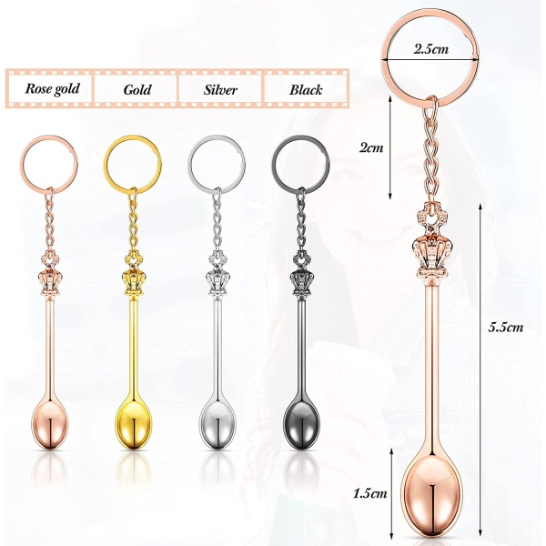 4 Pieces Mini Crown Spoon Keychain Teaspoon Pendant Necklace Key Ring Crown Teaspoon Mini Spoon Keychain for Filling Vials with - Image 2