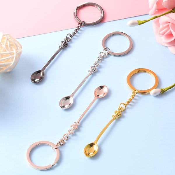 4 Pieces Mini Crown Spoon Keychain Teaspoon Pendant Necklace Key Ring Crown Teaspoon Mini Spoon Keychain for Filling Vials with - Image 3
