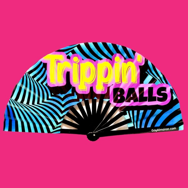 Gay Pride Large Folding Fans, Bamboo Fan 13" with UV Reactive Ink, for LGBTQ Circuit Parties and Raves (Trippin Balls) - Image 2