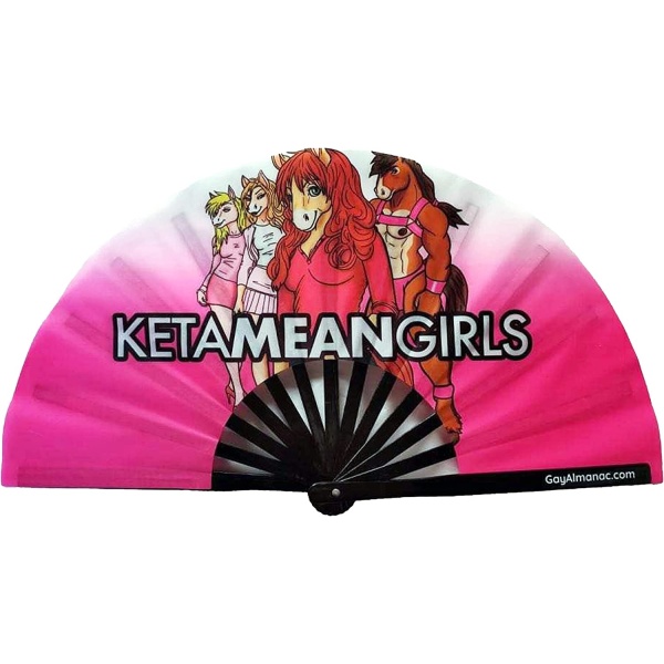 Gay Pride Large Folding Fans, Bamboo Fan 13" with UV Reactive Ink, for LGBTQ Circuit Parties and Raves (KetaMean Girls)