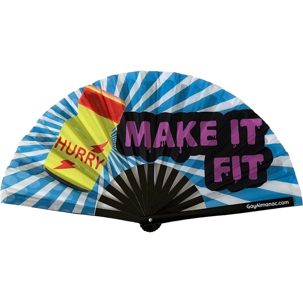 Gay Pride Large Folding Fans, 13" Bamboo Fan with UV Reactive Ink, for LGBTQ Circuit Parties and Raves (Make It Fit)
