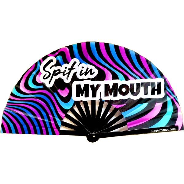 Gay Pride Large Folding Fans, Bamboo Fan 13" with UV Reactive Ink, for LGBTQ Circuit Parties and Raves (Spit in My Mouth)