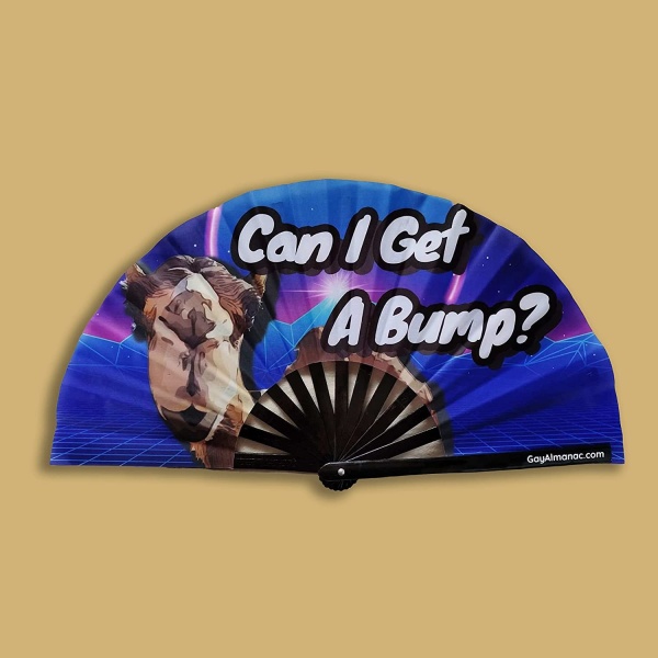 Gay Pride Large Folding Fans, Bamboo Fan 13" with UV Reactive Ink, for LGBTQ Circuit Parties and Raves (Can I Get A Bump Camel) - Image 2