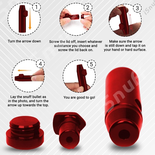 iSnuff Snuff Bullet Sniffer Snorter Dispenser (Metal) Multi-Color Amsterdam Style - Leak-Proof Storage Bottle Rocket Bullet - Image 4