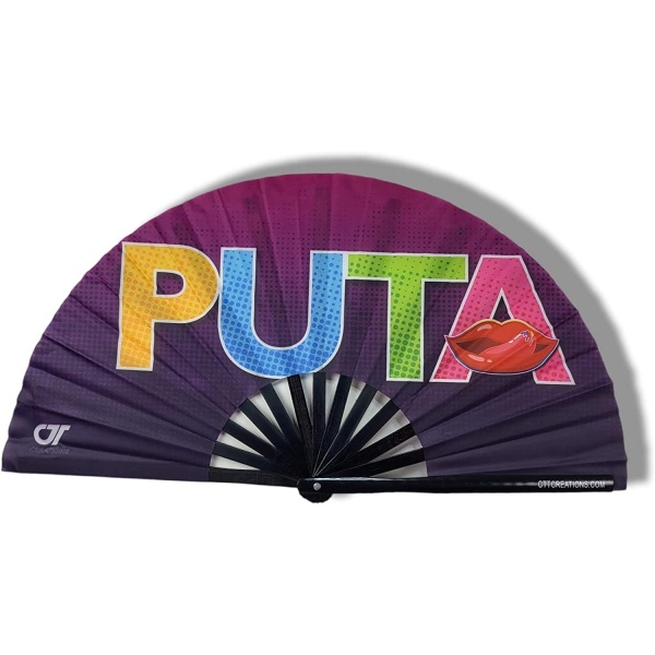 CTT CREATIONS CTT-Large Folding Fan- 13i nches Tall 25 inches Wide- Hand PUTA- Fan for Events Rave Concert and Festival- Light