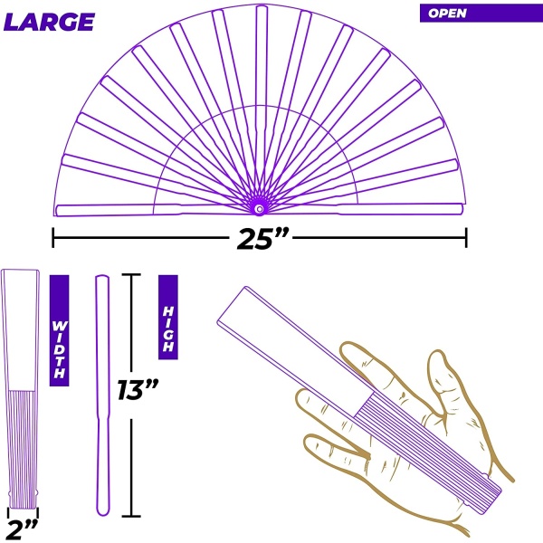 CTT CREATIONS CTT-Large Folding Fan- 13i nches Tall 25 inches Wide- Hand PUTA- Fan for Events Rave Concert and Festival- Light - Image 6