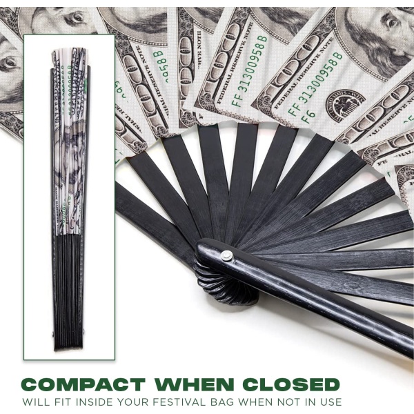 GloFX Folding Fan - Money Stack - Large Rave Clack Folding Hand Fan for Men/Women - for EDM, Music Festival, Club, Event, Party, - Image 2