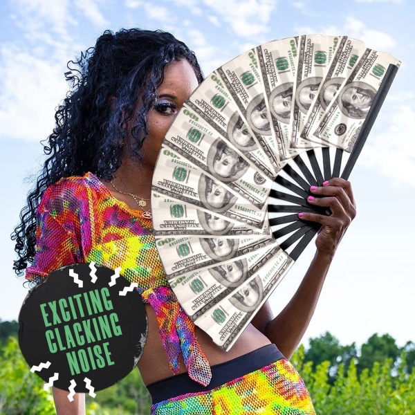 GloFX Folding Fan - Money Stack - Large Rave Clack Folding Hand Fan for Men/Women - for EDM, Music Festival, Club, Event, Party, - Image 5