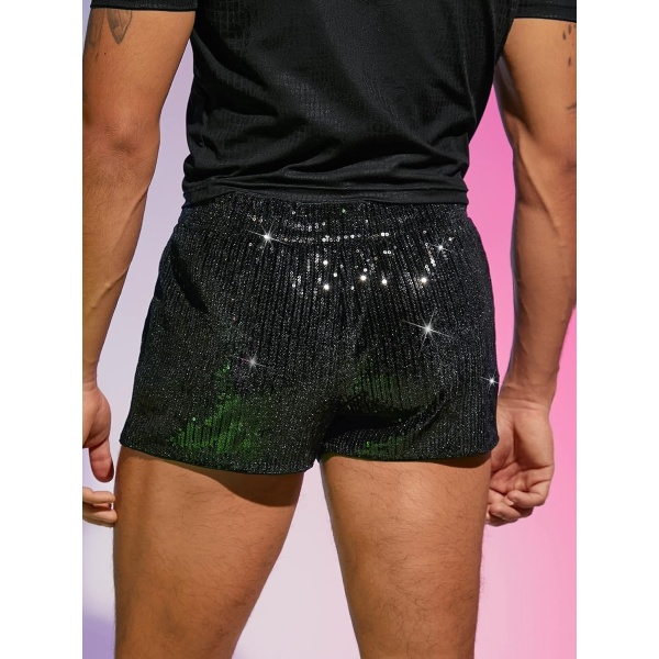 OYOANGLE Men's Sequins High Elastic Waist Straight Leg Crop Track Shorts Glitter Party Shorts - Image 2