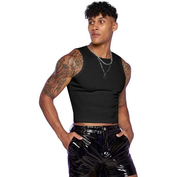 GORGLITTER Men's Fashion Workout Neon Crop Tank Top Slim Fit Hot Shirts
