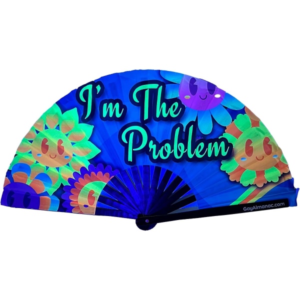 Gay Pride Large Folding Fans, Bamboo Fan 13" with UV Reactive Ink, for LGBTQ Circuit Parties and Raves (I'm The Problem) - Image 2