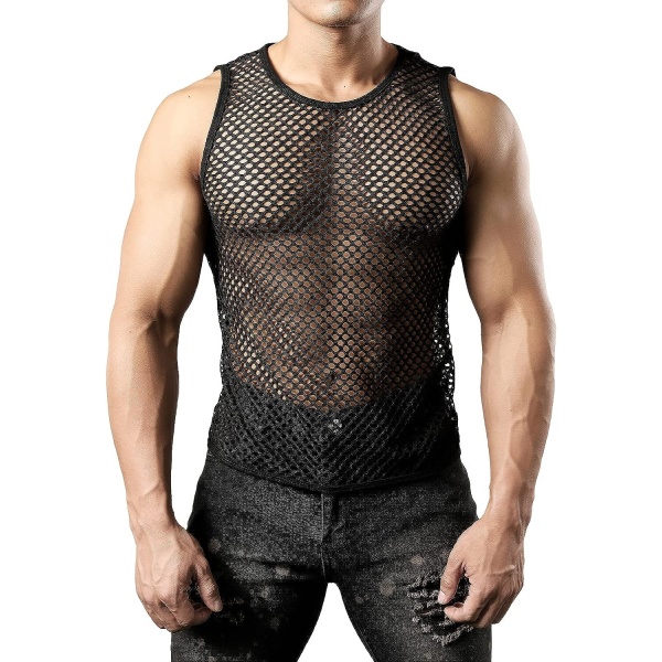 JOGAL Men's Mesh Fishnet Fitted Sleeveless Muscle Top - Image 2