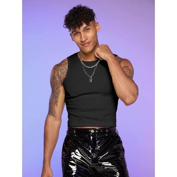 GORGLITTER Men's Fashion Workout Neon Crop Tank Top Slim Fit Hot Shirts - Image 4