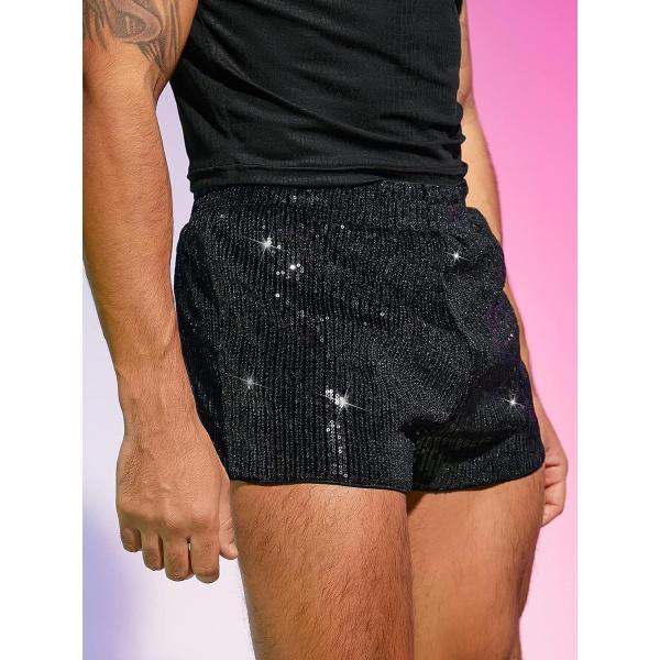 OYOANGLE Men's Sequins High Elastic Waist Straight Leg Crop Track Shorts Glitter Party Shorts - Image 4
