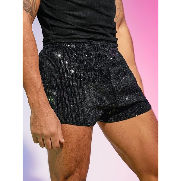 OYOANGLE Men's Sequins High Elastic Waist Straight Leg Crop Track Shorts Glitter Party Shorts - Image 5