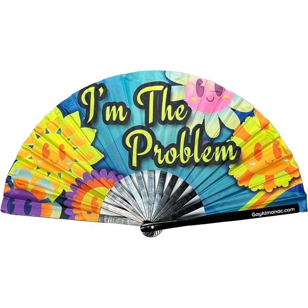 Gay Pride Large Folding Fans, Bamboo Fan 13" with UV Reactive Ink, for LGBTQ Circuit Parties and Raves (I'm The Problem)