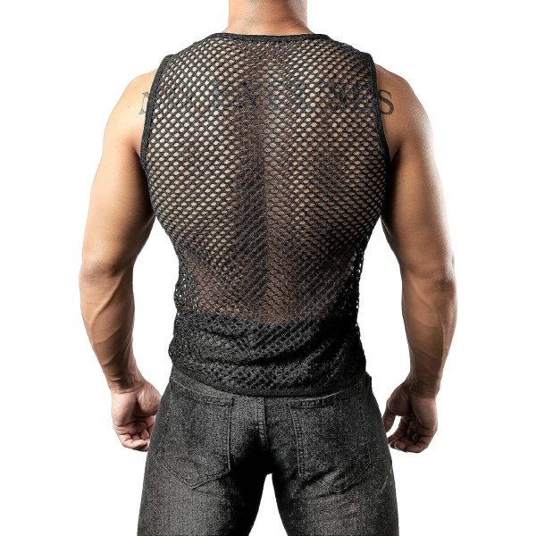 JOGAL Men's Mesh Fishnet Fitted Sleeveless Muscle Top - Image 3